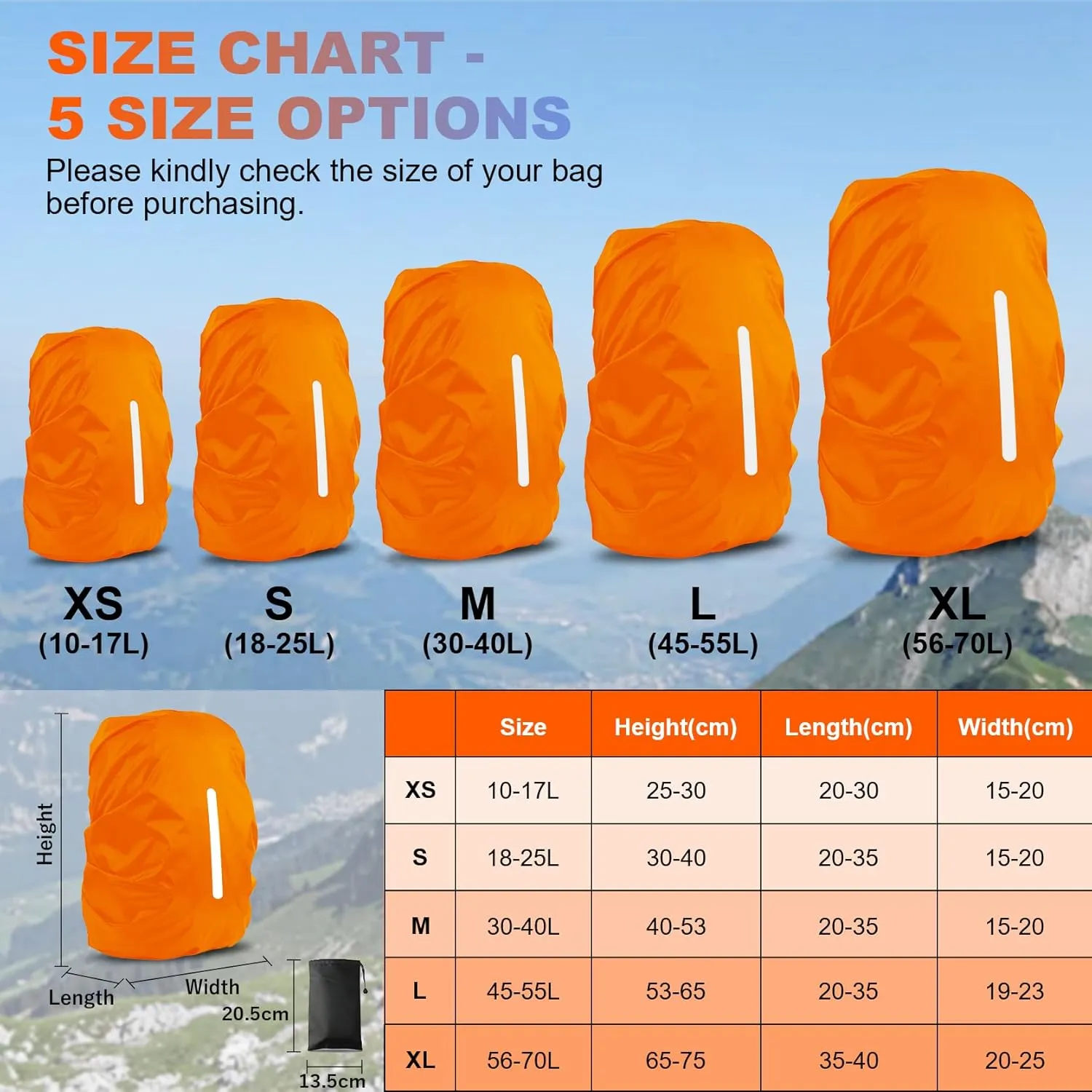 LAMA 2 Pack Waterproof Rain Cover for Backpack, Reflective Rucksack Rain Cover for Anti-dust/Anti-Theft/Bicycling/Hiking/Camping/Traveling/Outdoor Activities (1 Pcs Black   1 Pcs Orange, M)