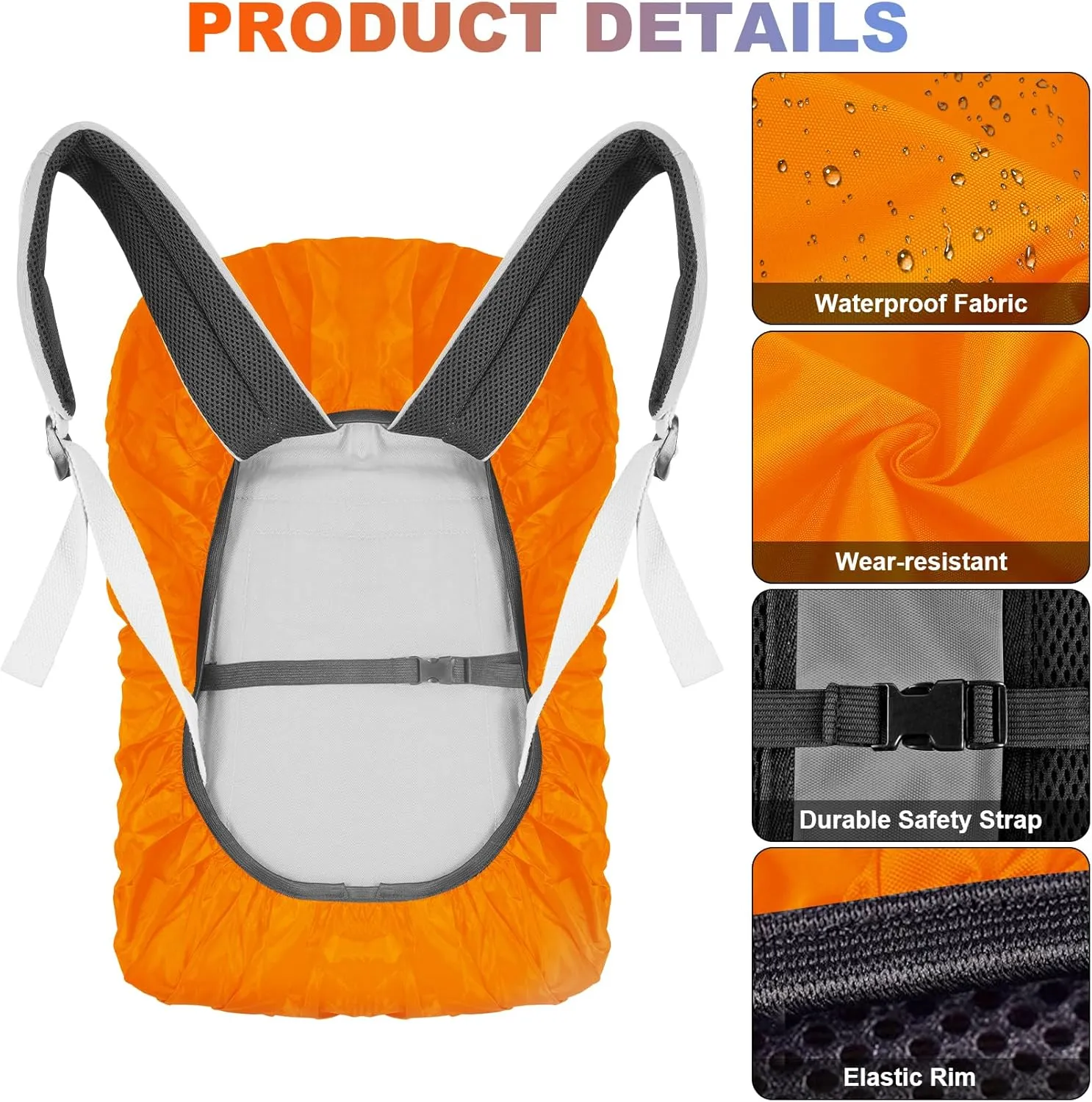 LAMA 2 Pack Waterproof Rain Cover for Backpack, Reflective Rucksack Rain Cover for Anti-dust/Anti-Theft/Bicycling/Hiking/Camping/Traveling/Outdoor Activities (1 Pcs Black   1 Pcs Orange, M)