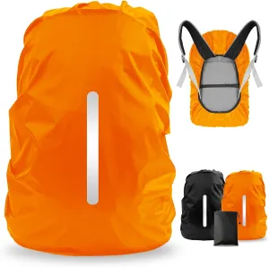 LAMA 2 Pack Waterproof Rain Cover for Backpack, Reflective Rucksack Rain Cover for Anti-dust/Anti-Theft/Bicycling/Hiking/Camping/Traveling/Outdoor Activities (1 Pcs Black   1 Pcs Orange, M)