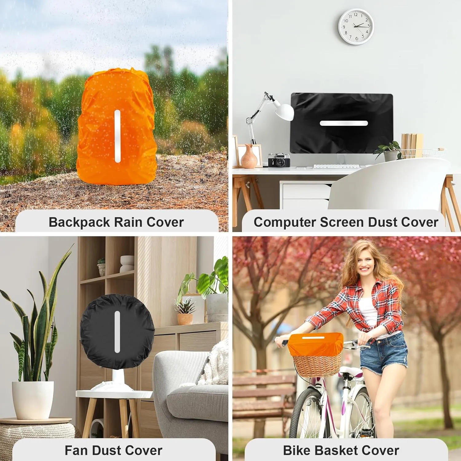 LAMA 2 Pack Waterproof Rain Cover for Backpack, Reflective Rucksack Rain Cover for Anti-dust/Anti-Theft/Bicycling/Hiking/Camping/Traveling/Outdoor Activities (1 Pcs Black   1 Pcs Orange, M)
