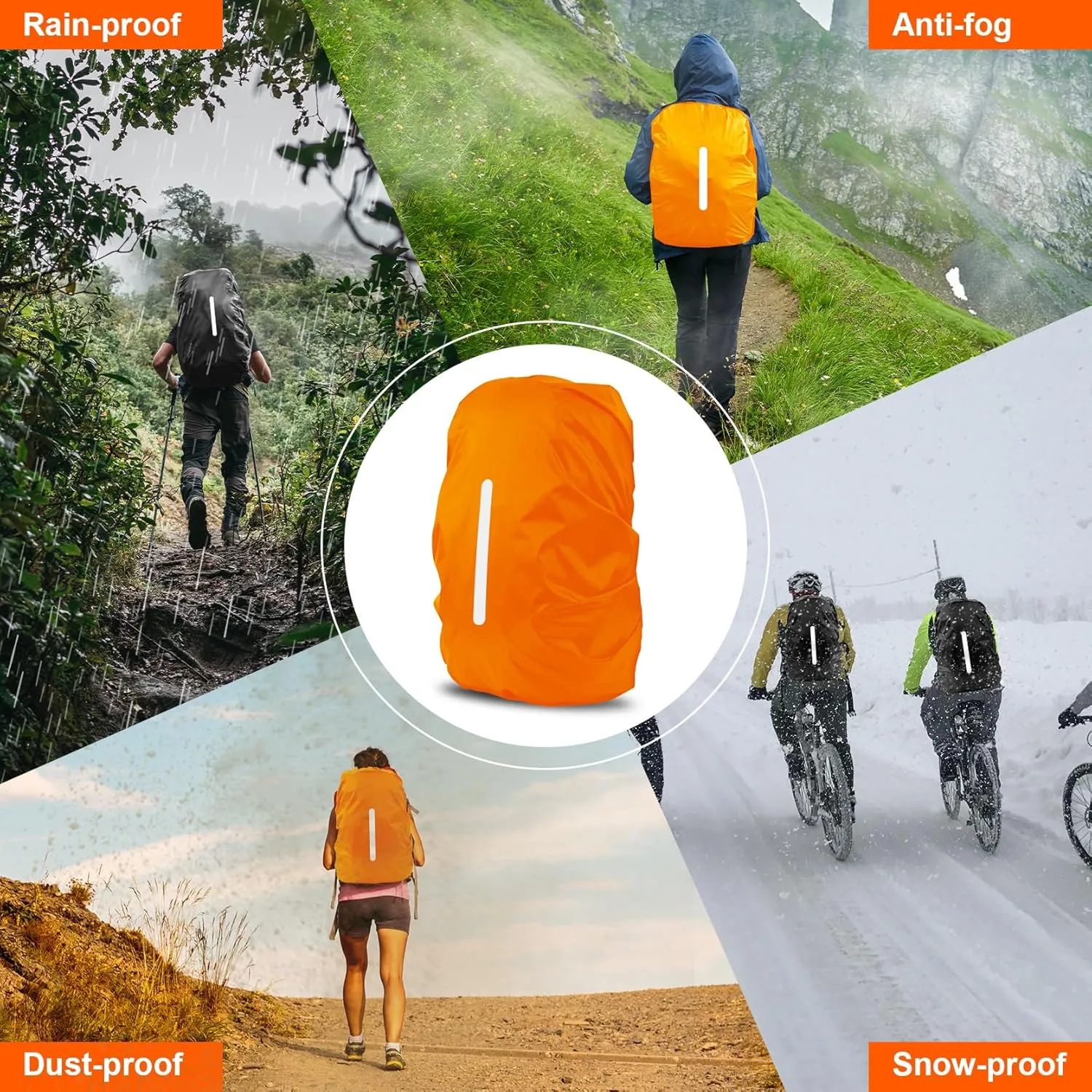 LAMA 2 Pack Waterproof Rain Cover for Backpack, Reflective Rucksack Rain Cover for Anti-dust/Anti-Theft/Bicycling/Hiking/Camping/Traveling/Outdoor Activities (1 Pcs Black   1 Pcs Orange, M)