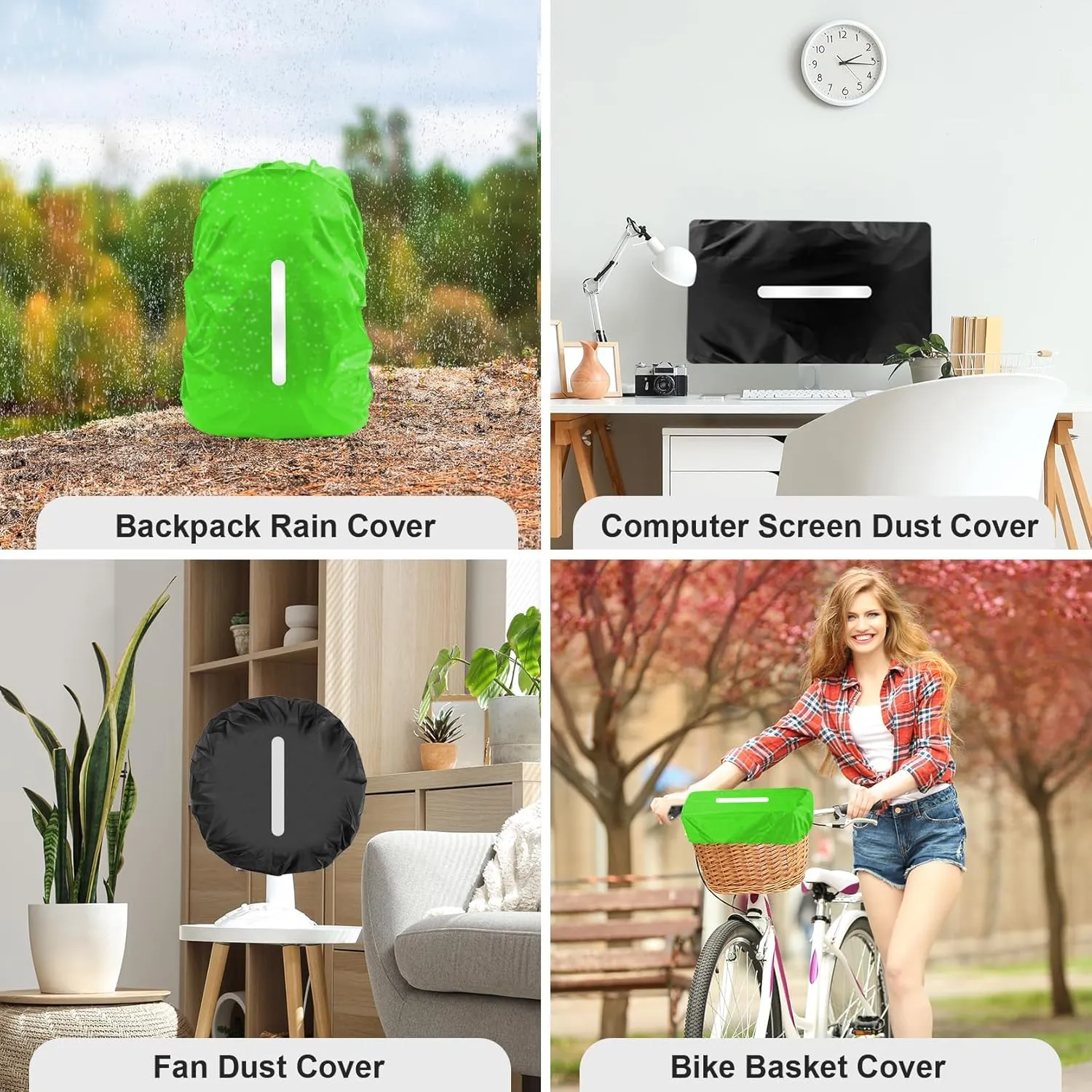 LAMA 2pcs Waterproof Rain Cover for Backpack, Reflective Rainproof Protector for Anti-dust and Anti-Theft M 30L-40L Black Green