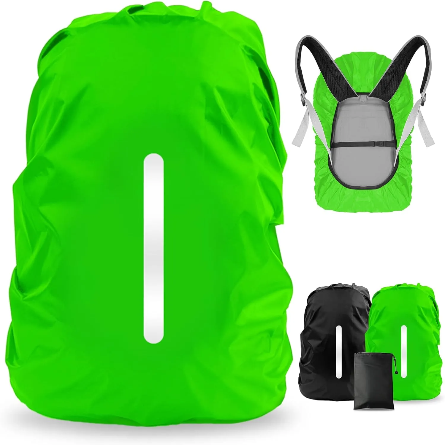 LAMA 2pcs Waterproof Rain Cover for Backpack, Reflective Rainproof Protector for Anti-dust and Anti-Theft M 30L-40L Black Green