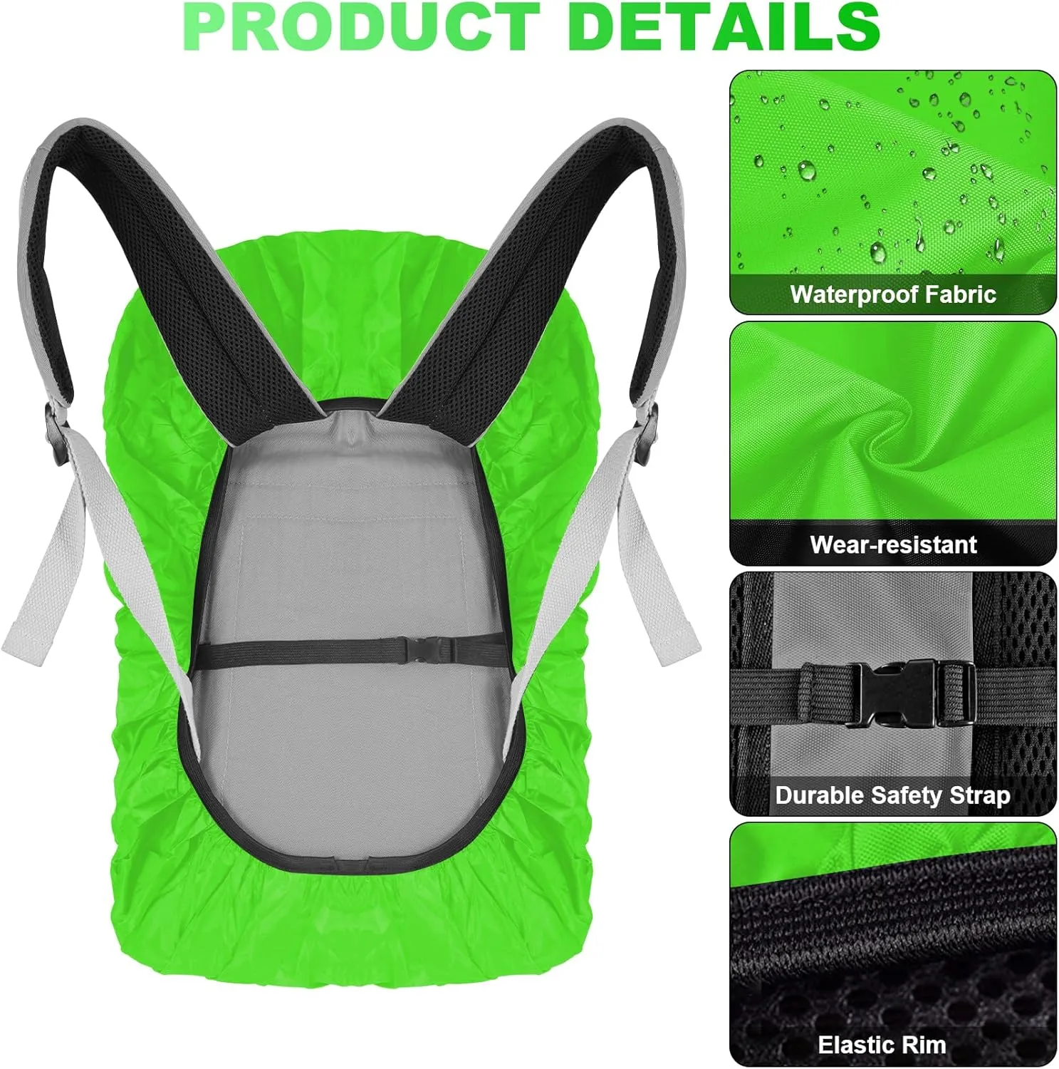 LAMA 2pcs Waterproof Rain Cover for Backpack, Reflective Rainproof Protector for Anti-dust and Anti-Theft M 30L-40L Black Green