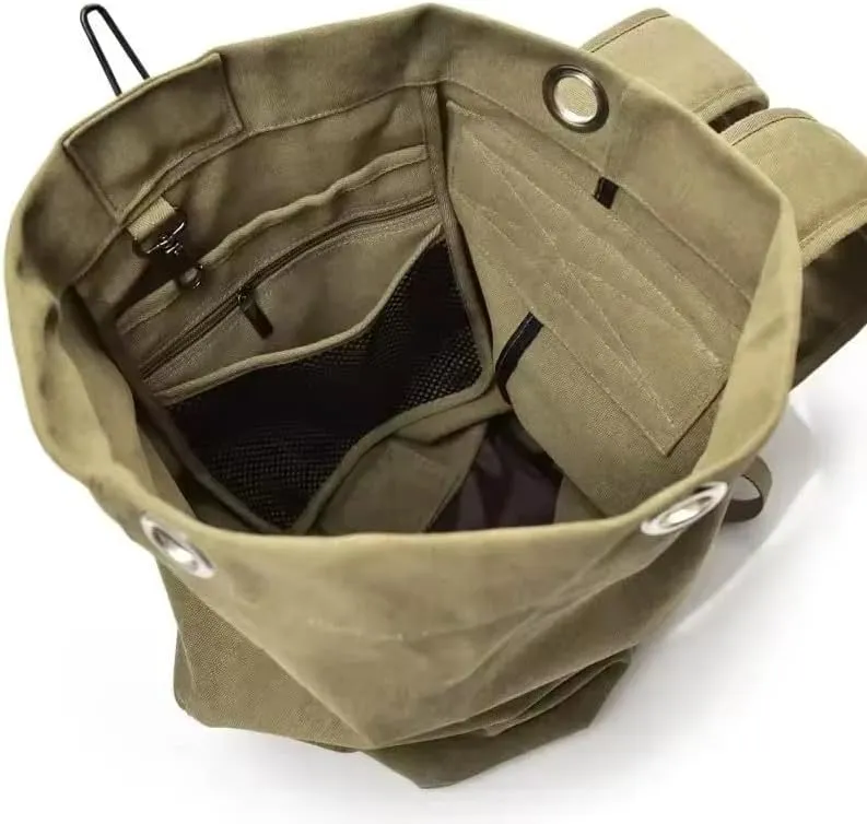 Large Capacity Travel Climbing Bag Tactical Backpack Women Bags Canvas Bucket Bag Shoulder Sports Bag Male (Kshaki-Small)