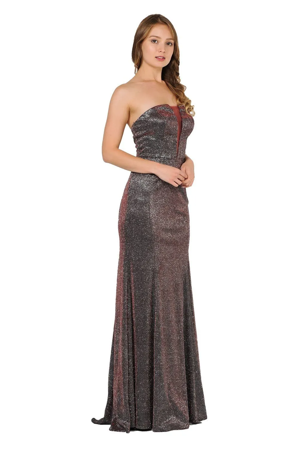 Long Strapless Metallic Glitter Dress by Poly USA 8490