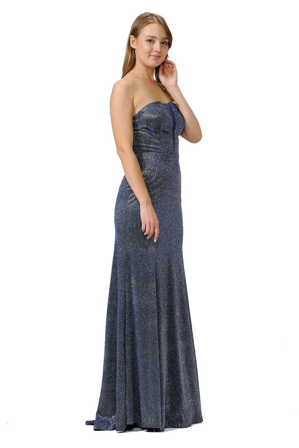 Long Strapless Metallic Glitter Dress by Poly USA 8490