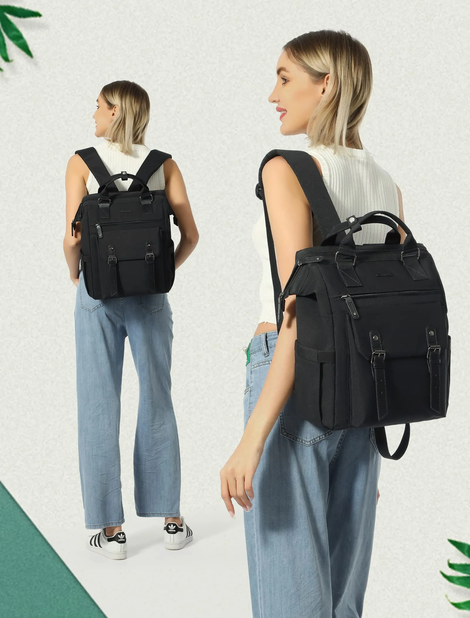 LOVEVOOK Laptop Backpack for Women, Teacher Nurse Bag Work Travel Computer Backpacks Purse,Water Resistant Daypack with USB Charging Port, 15.6 inch Black Brown