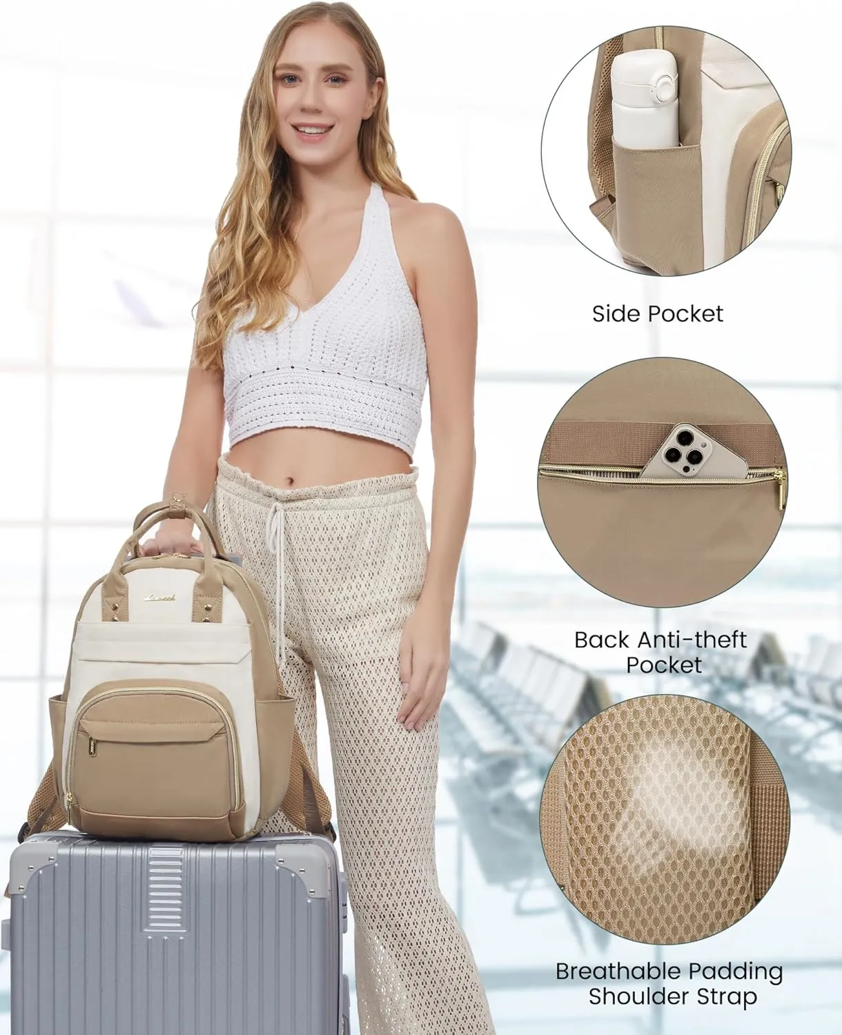 LOVEVOOK Mini Backpack Purse for Women, Small Backpack Bag, Light Weight Stylish Backpack for Daily Travel, Khaki-Beige-Light brown
