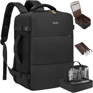 LOVEVOOK Travel Backpack for Women, Carry On Backpack Flight Approved with 3 Packing Cubes,TSA Personal Item Travel Bag Fits 15.6 Laptop,Weekender Hiking Business Luggage Daypack Black