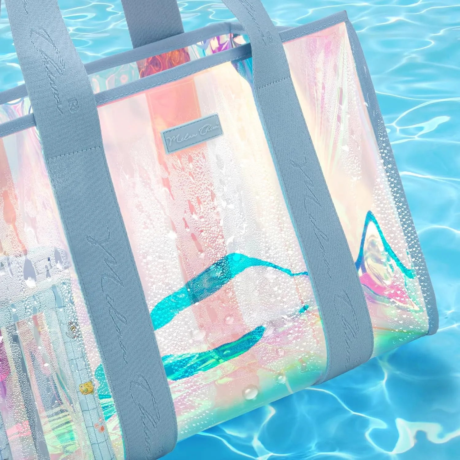 Milan Chiva Large Beach Tote Bag for Women Waterproof Sandproof Iridescent Clear Tote