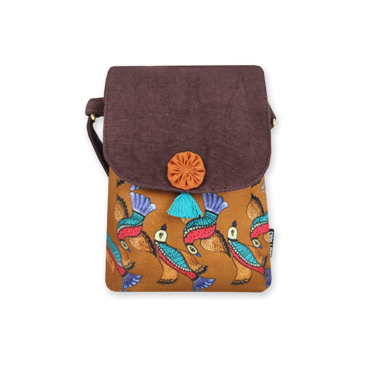 Mobile Sling Bag- Gond Mustard Flying Bird