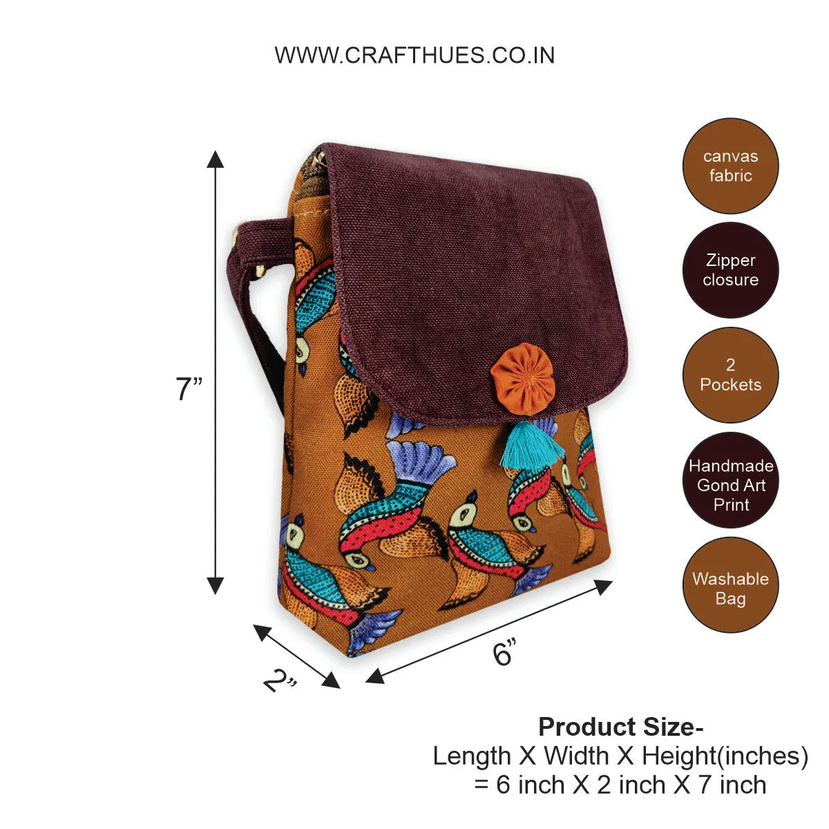 Mobile Sling Bag- Gond Mustard Flying Bird