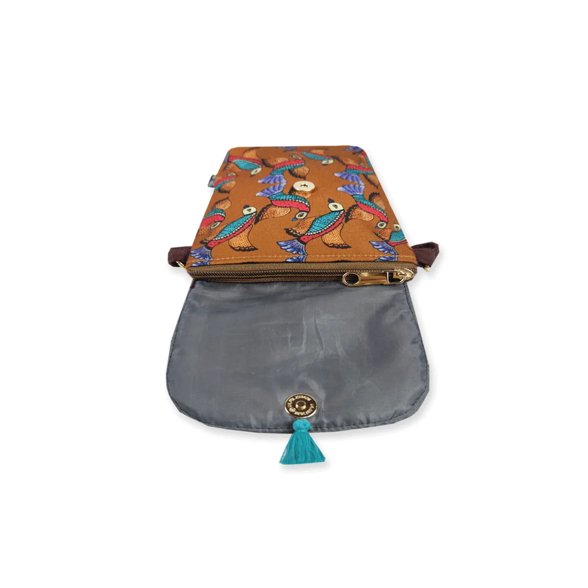 Mobile Sling Bag- Gond Mustard Flying Bird