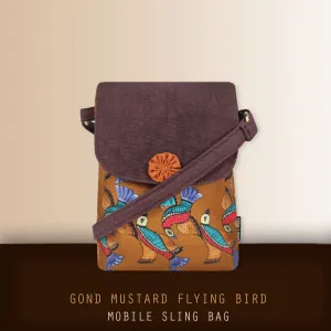 Mobile Sling Bag- Gond Mustard Flying Bird
