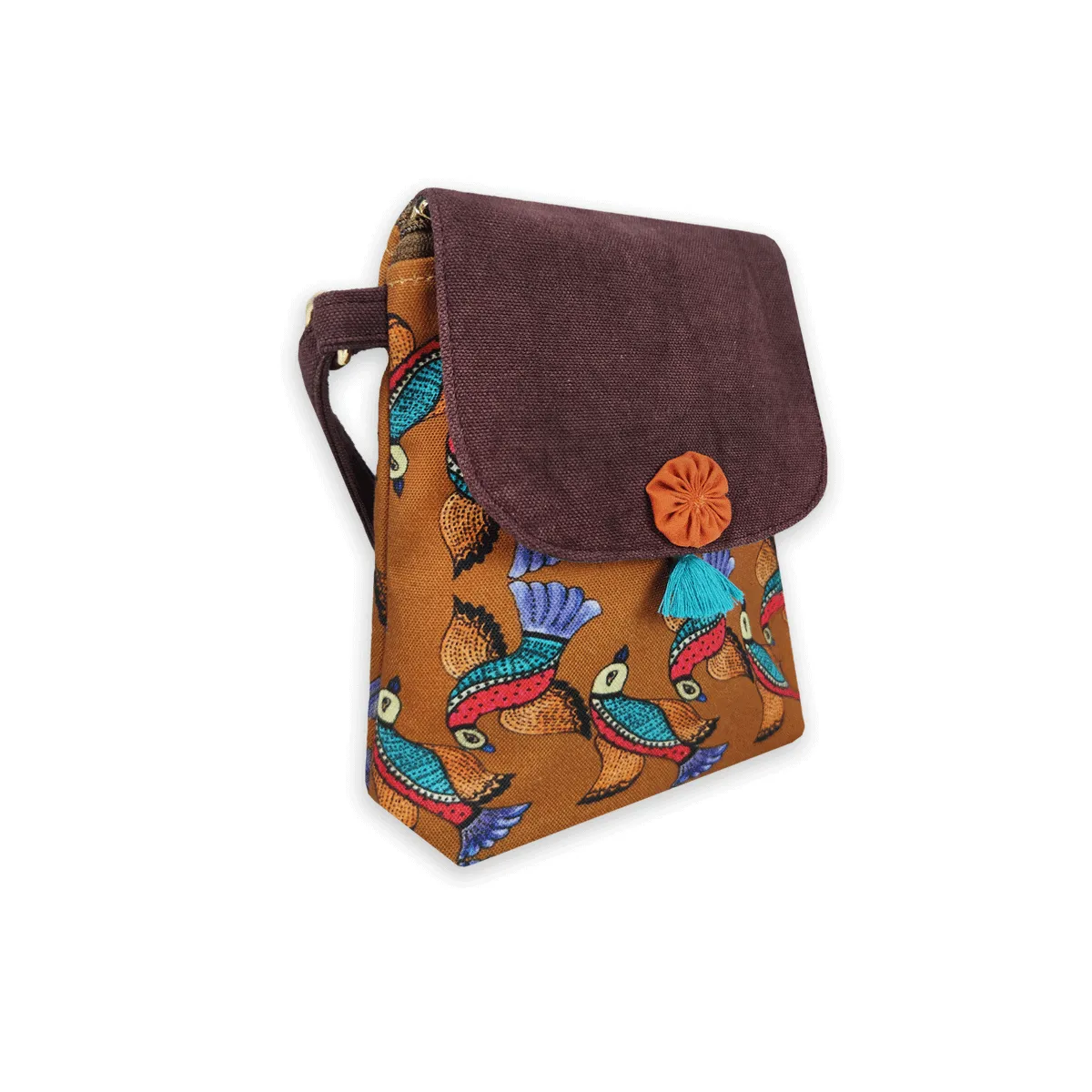 Mobile Sling Bag- Gond Mustard Flying Bird