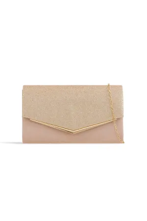 Nude Blush Glitter Envelope Clutch Bag