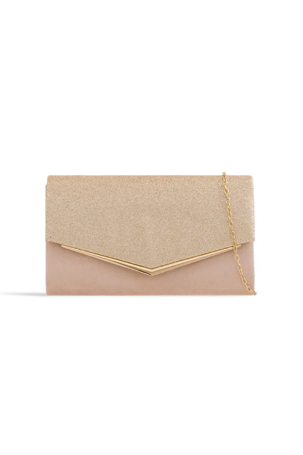 Nude Blush Glitter Envelope Clutch Bag
