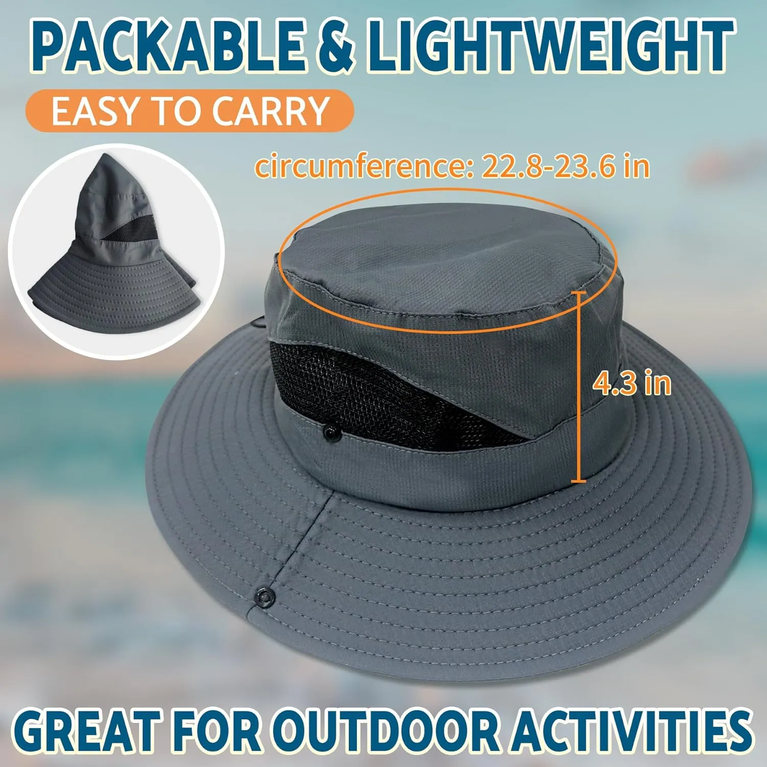PFFY Sun Bucket Hats for Men Women 3 Wide Brim UPF 50  Fishing & Beach Hat