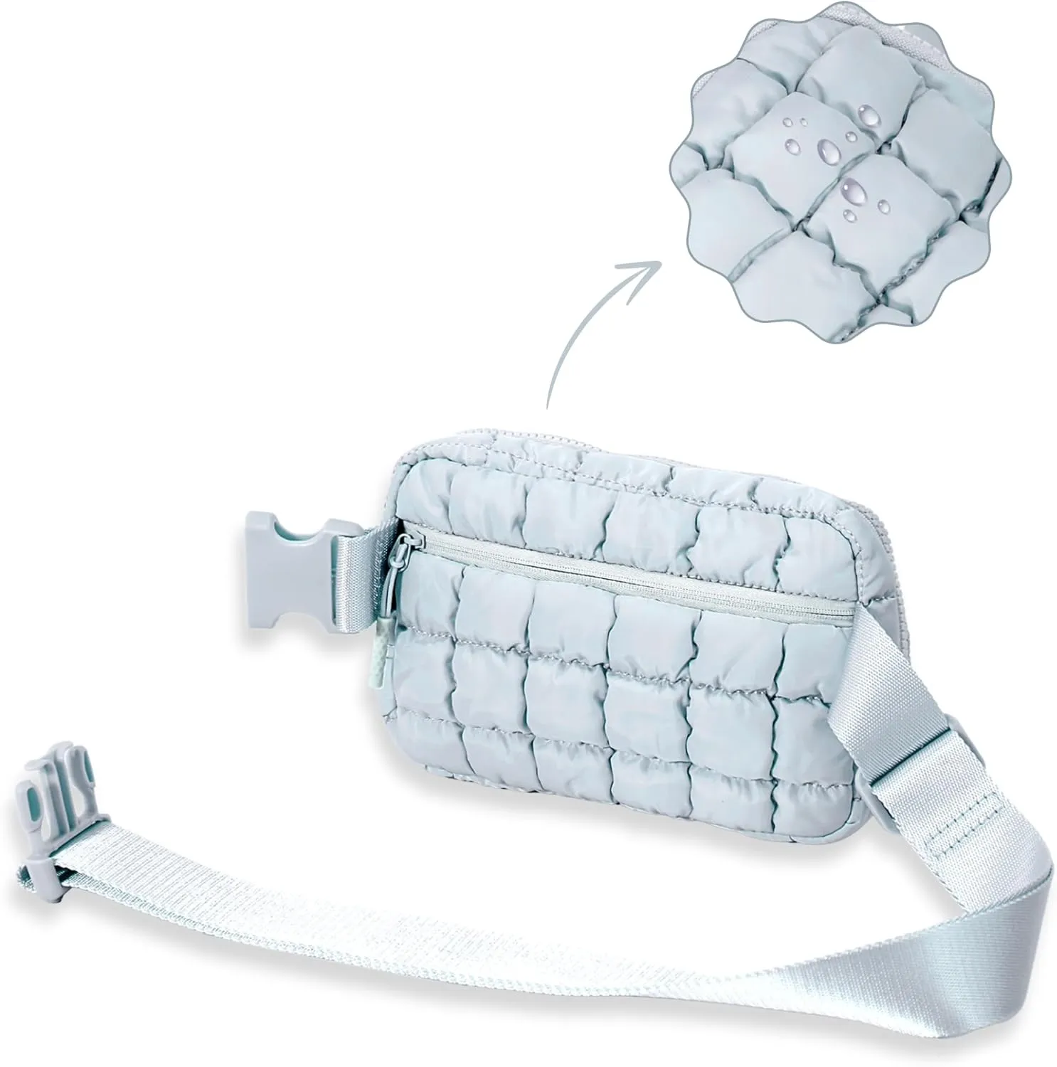 Puffer Crossbody Bag for Women  Plus Size Friendly Belt Bag  Quilted Fanny Pack w/Extender  Extra Long Strap 75" Fits XS-12X  Mini Puffer Bag for Travel Gym Trending Gift for Women (Light grey)
