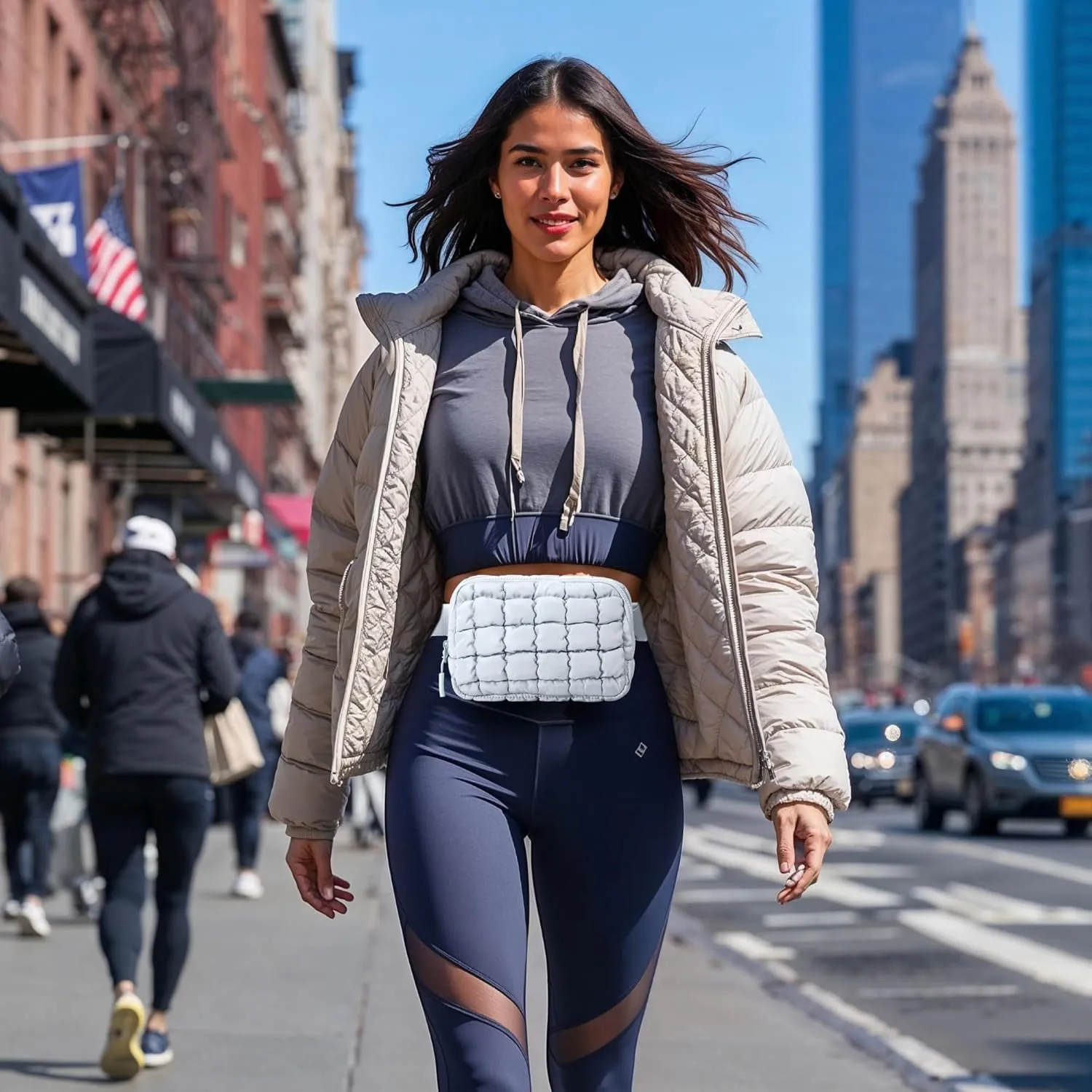 Puffer Crossbody Bag for Women  Plus Size Friendly Belt Bag  Quilted Fanny Pack w/Extender  Extra Long Strap 75" Fits XS-12X  Mini Puffer Bag for Travel Gym Trending Gift for Women (Light grey)