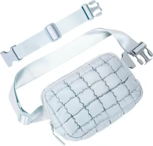 Puffer Crossbody Bag for Women  Plus Size Friendly Belt Bag  Quilted Fanny Pack w/Extender  Extra Long Strap 75" Fits XS-12X  Mini Puffer Bag for Travel Gym Trending Gift for Women (Light grey)