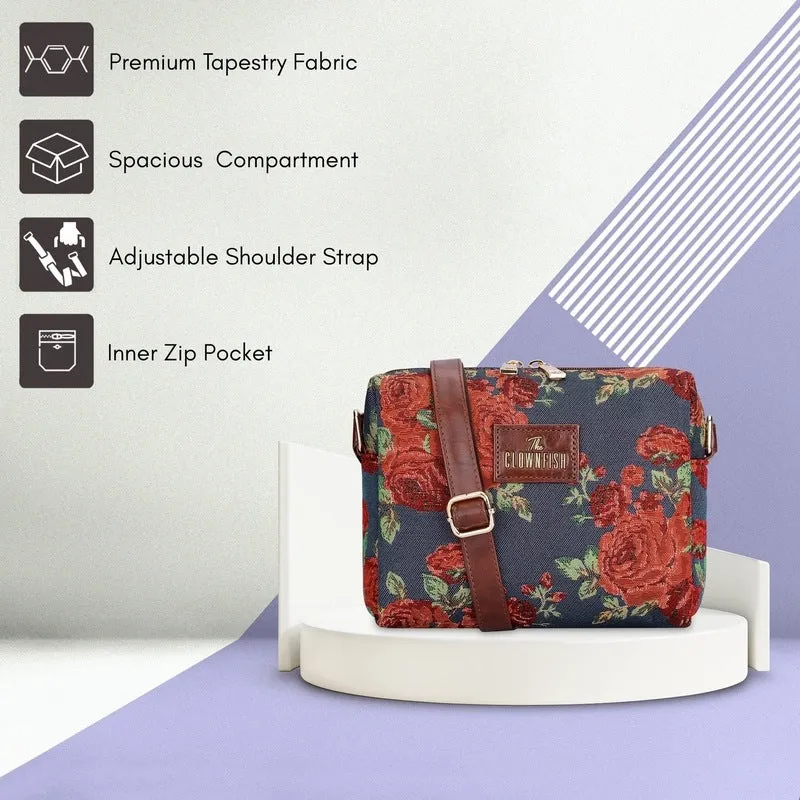 THE CLOWNFISH Adelina Series Sling for Women Faux Leather Casual Ladies Single Shoulder Bag For Women Crossbody Bag for College Girls (Purple-Floral)