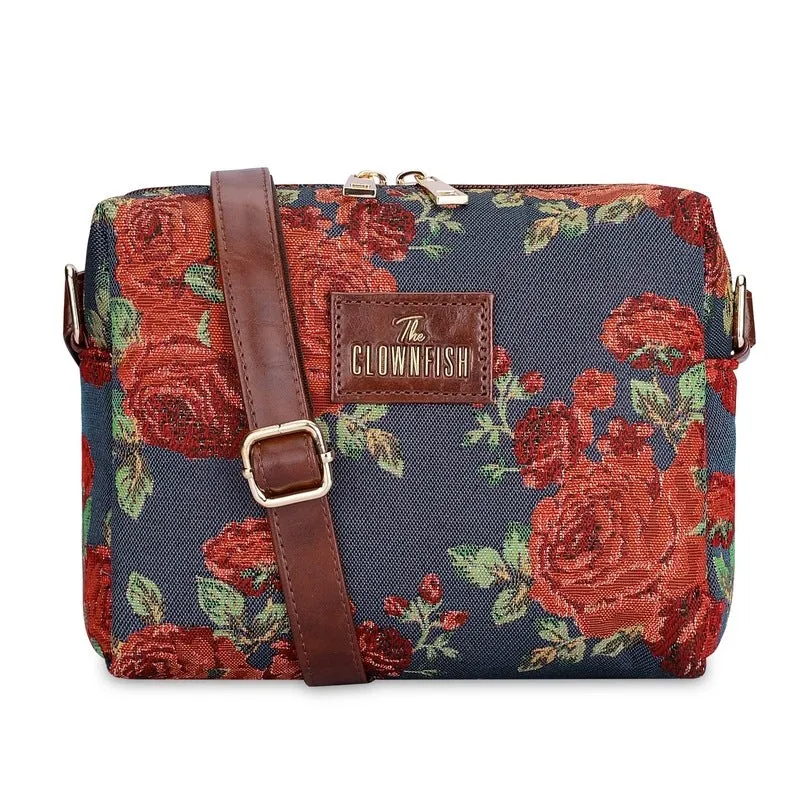THE CLOWNFISH Adelina Series Sling for Women Faux Leather Casual Ladies Single Shoulder Bag For Women Crossbody Bag for College Girls (Purple-Floral)