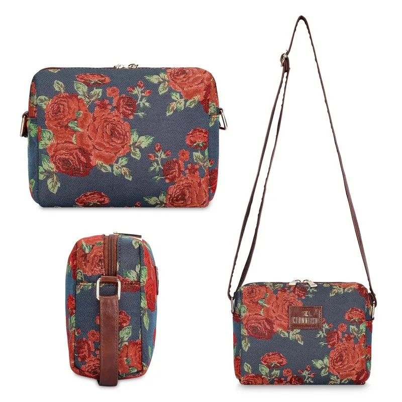 THE CLOWNFISH Adelina Series Sling for Women Faux Leather Casual Ladies Single Shoulder Bag For Women Crossbody Bag for College Girls (Purple-Floral)