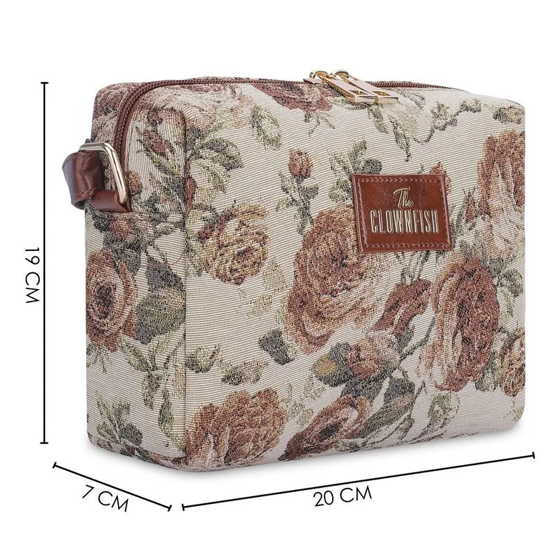 THE CLOWNFISH Alfreda Series Sling for Women Printed Handicraft Fabric & Faux Leather Casual Ladies Single Shoulder Bag For Women Crossbody Bag for College Girls (Black-Wave Design)