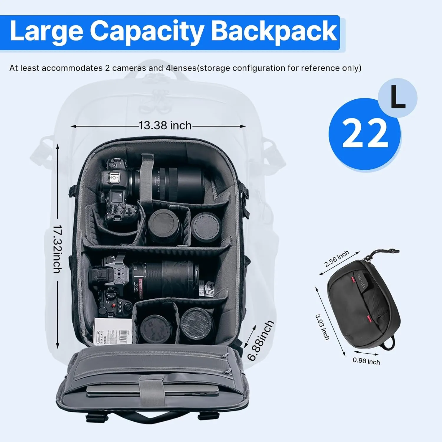ULANZI BP09 Traker Camera Backpack  22L  Versatile Camera Travel Bag  Quick Access  Well Organized Professional Photography Storage  Shoulder Backpack  for Sony/Nikon DSLR Cameras