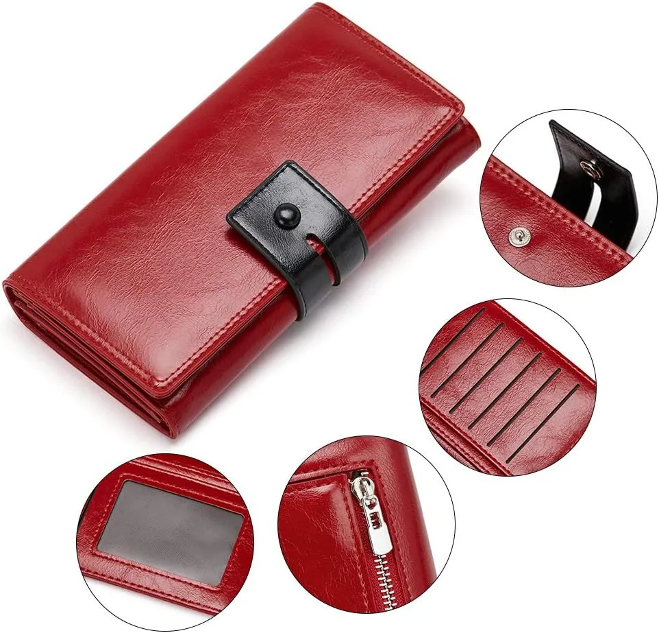 Wallet for Women RFID Blocking Leather Purses Credit Card Holder Ladies Bifold Large Capacity Long Purse