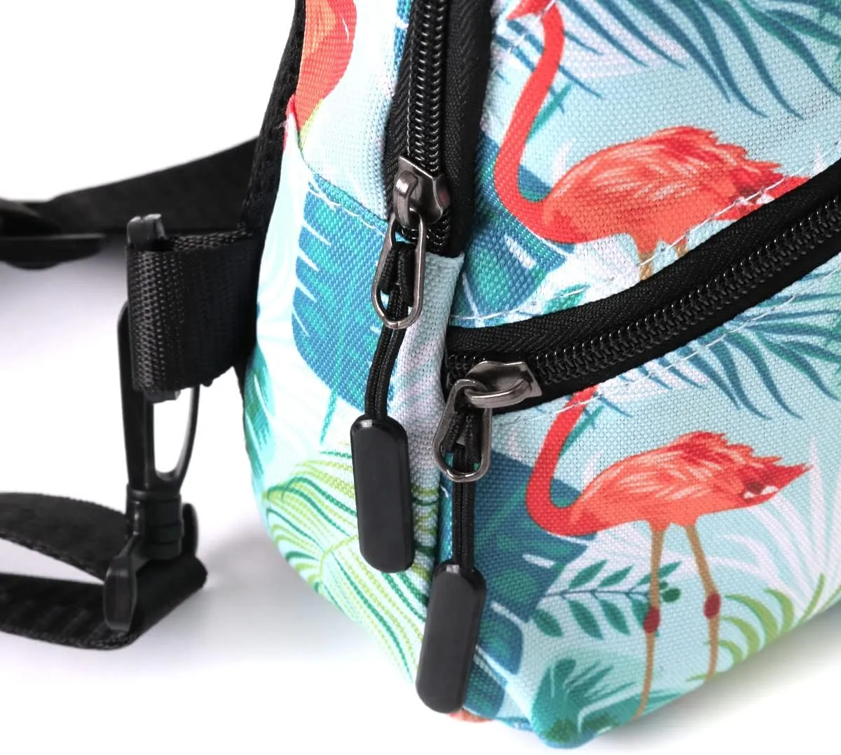 WESTEND Novelty Crossbody Sling Bag Backpack with Adjustable Strap for Men and Women. Flamingo with Tropical Leaves