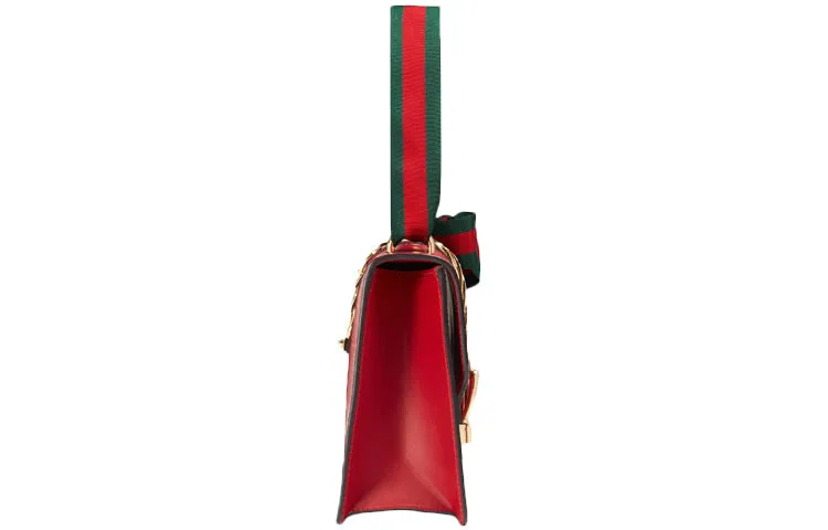 (WMNS) Gucci Sylvie Gold buckle Stripe Webbing Bow Wide Version Leather handBag Small Red 421882-CVLEG-8604