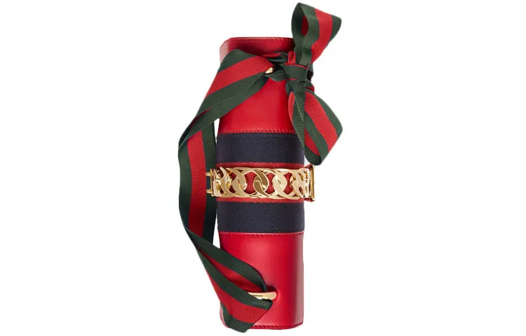 (WMNS) Gucci Sylvie Gold buckle Stripe Webbing Bow Wide Version Leather handBag Small Red 421882-CVLEG-8604