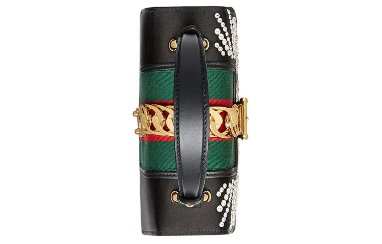 (WMNS) Gucci Sylvie Gold Buckle Stripe Webbing Mini Black HandBag 470270-9AAQG-8720