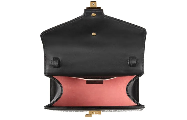 (WMNS) Gucci Sylvie Gold Buckle Stripe Webbing Mini Black HandBag 470270-9AAQG-8720
