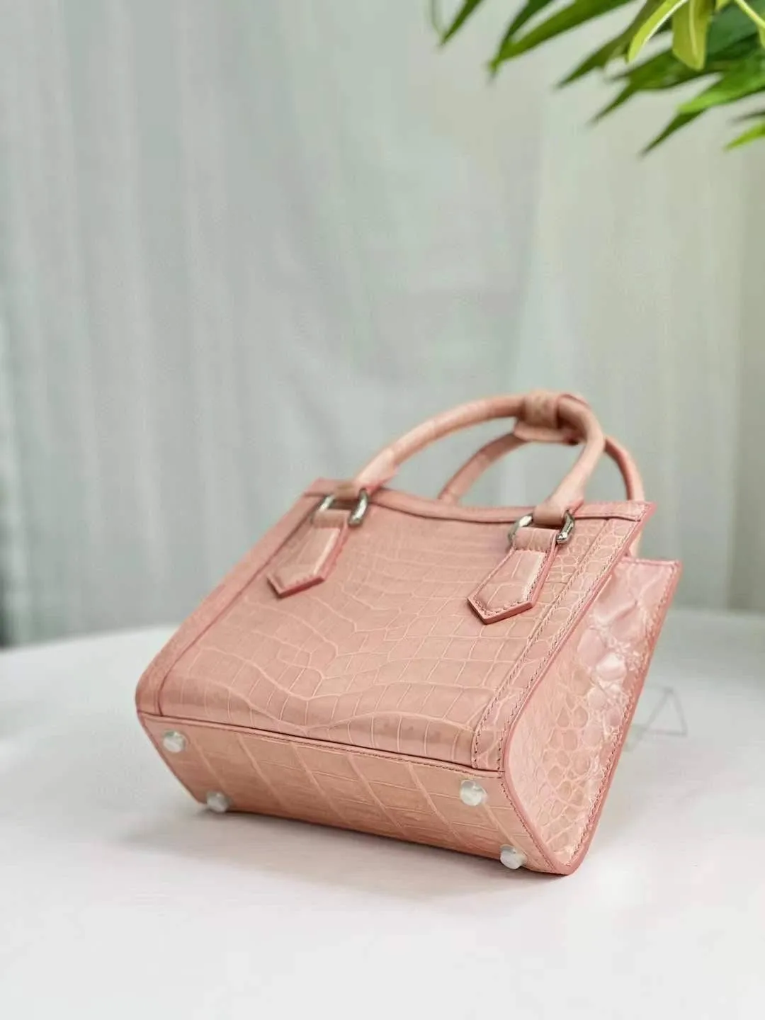 Womens Mini Shiny Crocodile Leather Top Handle Bag