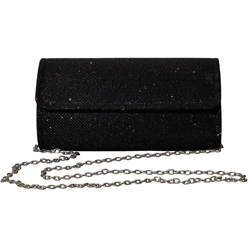 Women's Sparkly Evening Clutch Bag With Shoulder Chain