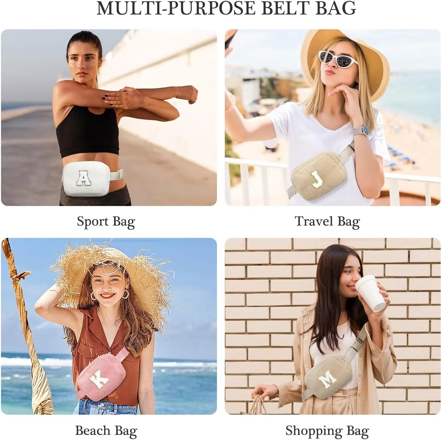 YOOLIFE Initial Fanny Pack for Women Girls - Monogram Belt Bag Crossbody Bag Waist Packs, Personalized Birthday Gifts for Women Teen Girls Mom Daughter Friend Sister, Beige M