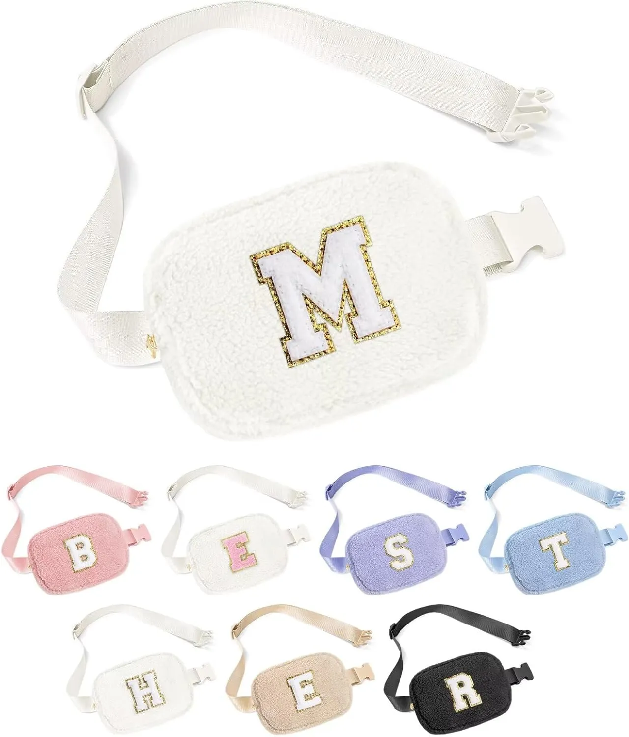 YOOLIFE Initial Fanny Pack for Women Girls - Monogram Belt Bag Crossbody Bag Waist Packs, Personalized Birthday Gifts for Women Teen Girls Mom Daughter Friend Sister, Beige M